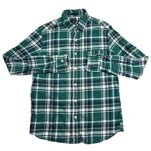 J Crew Flannel Shirt Slim Fit Green Plaid Long Sleeve Button Up Mens‎ M Preppy